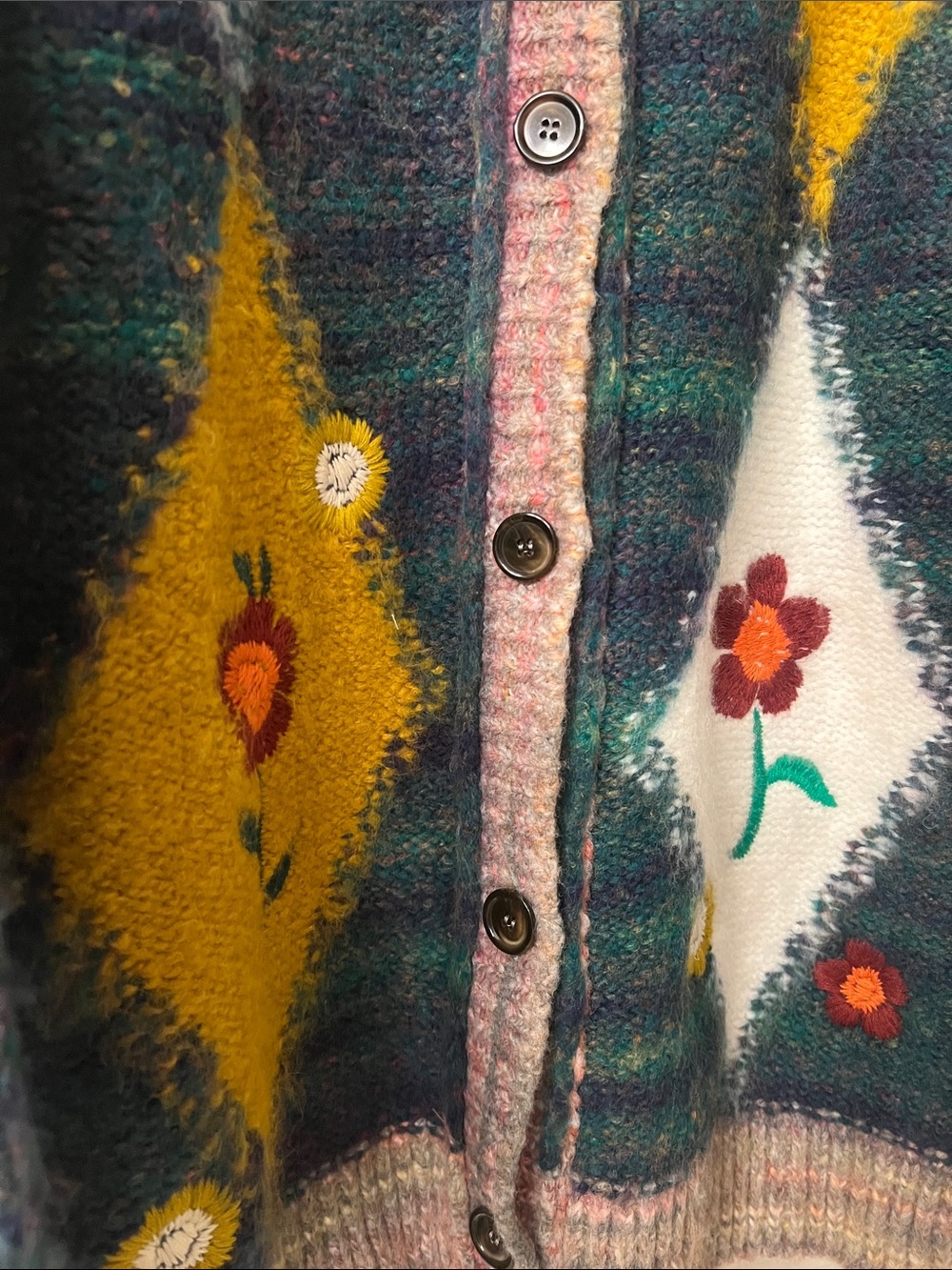 ✨RARE✨ Free People: “Flower Petal Cardigan” (Floral Argyle Oversized Cardigan) - Picture 4 of 6